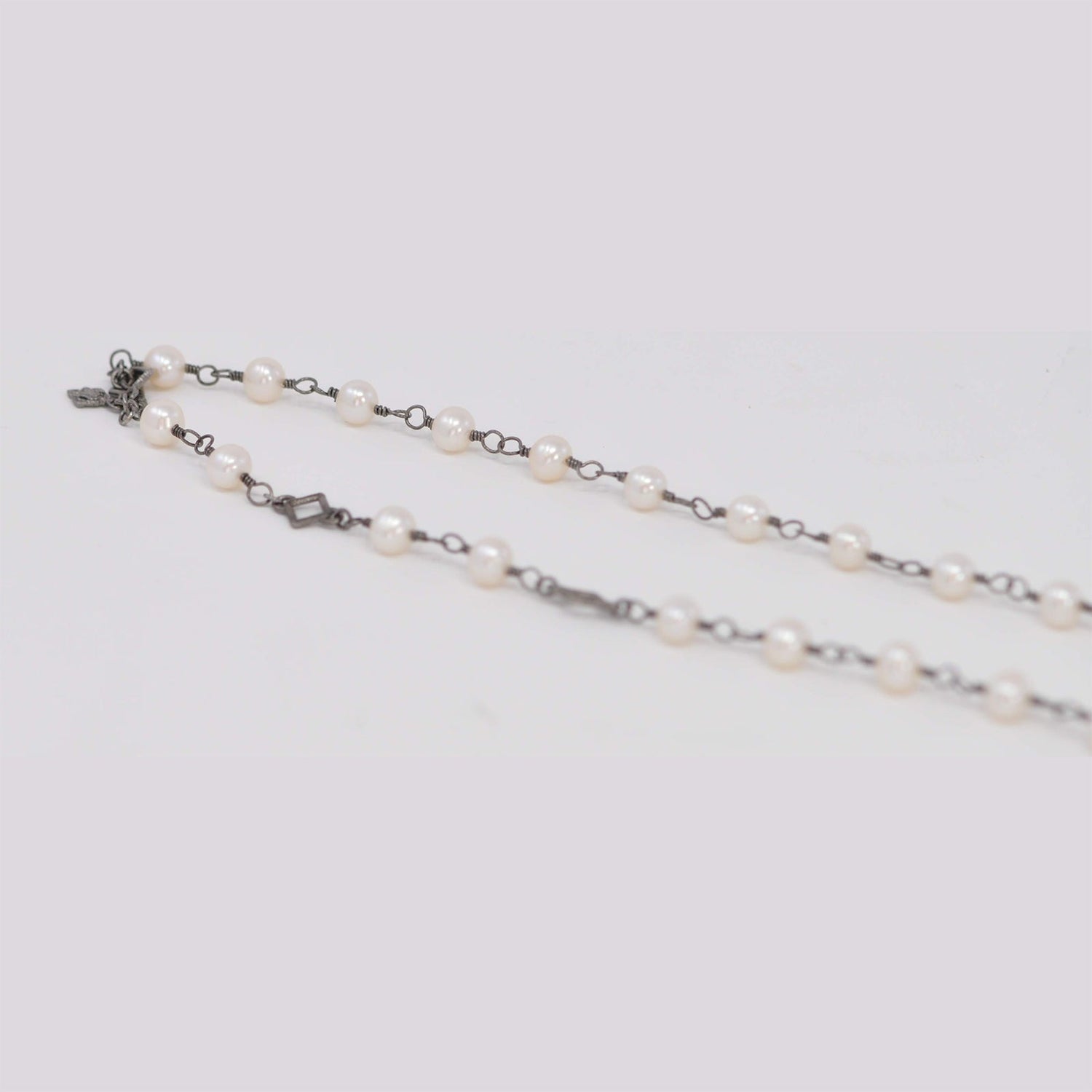 Pearl and Open Scroll Station Necklace - Armenta- Diamond Cellar