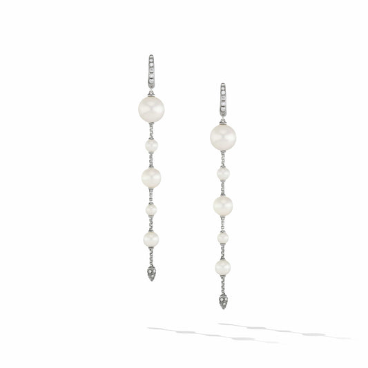 Pearl and Pave Drop Earrings in Sterling Silver with Diamonds - David Yurman- Diamond Cellar