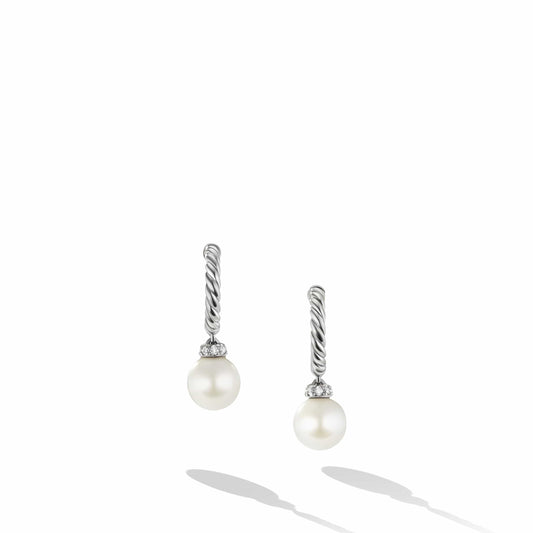 Pearl and Pave Drop Earrings in Sterling Silver with Diamonds - David Yurman- Diamond Cellar