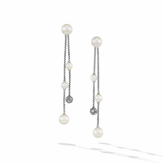 Pearl and Pave Row Drop Earrings in Sterling Silver with Diamonds - David Yurman- Diamond Cellar