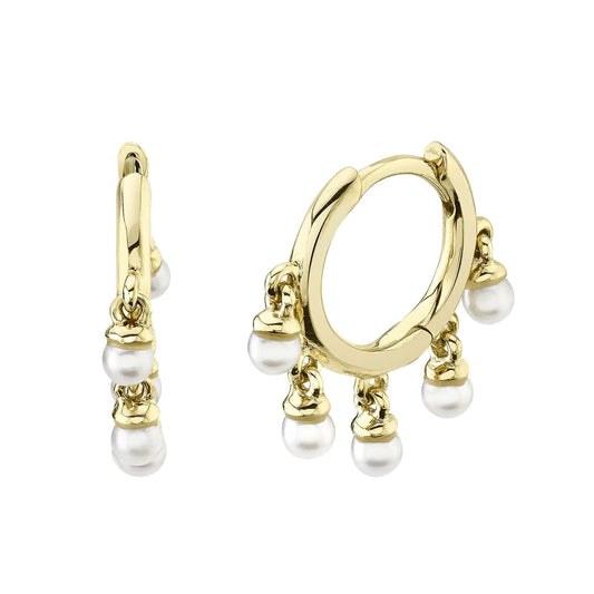 Pearl Dangle Huggie Earrings - Shy Creation- Diamond Cellar