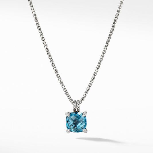 Pendant Necklace with Hampton Blue Topaz and Diamonds - David Yurman- Diamond Cellar