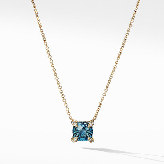 Pendant Necklace with Hampton Blue Topaz and Diamonds in 18K Gold - David Yurman- Diamond Cellar