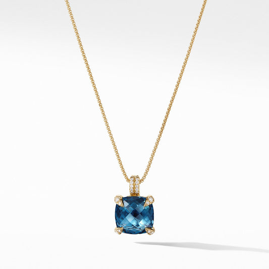 Pendant Necklace with Hampton Blue Topaz and Diamonds in 18K Gold - David Yurman- Diamond Cellar
