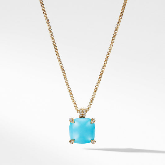 Pendant Necklace with Turquoise and Diamonds in 18K Gold - David Yurman- Diamond Cellar