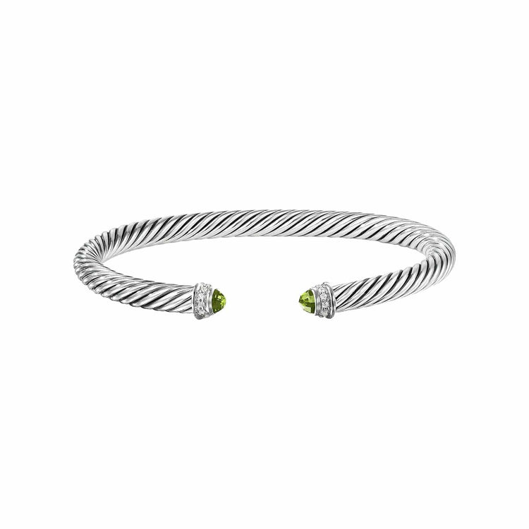 Peridot Cable Classic Cuff with Diamonds - David Yurman- Diamond Cellar