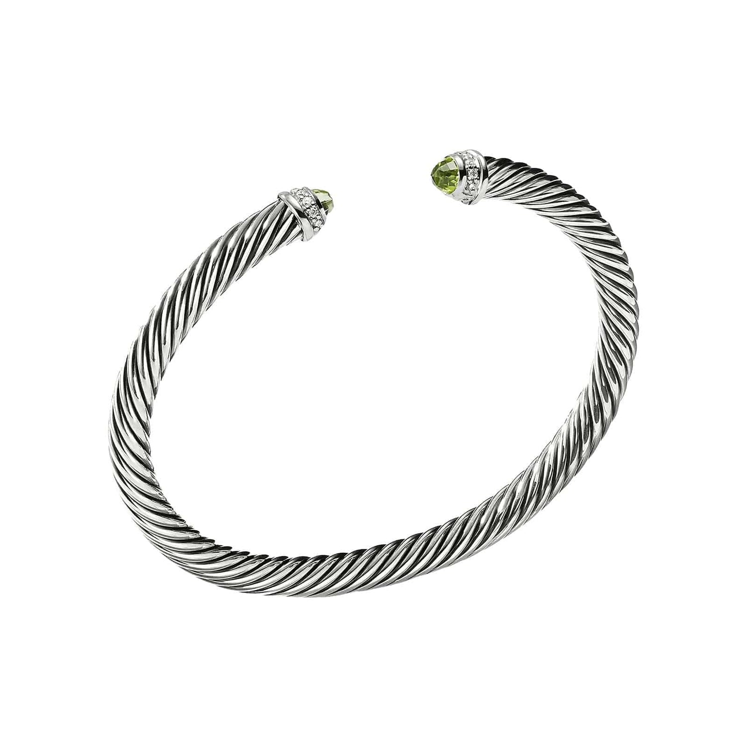 Peridot Cable Classic Cuff with Diamonds - David Yurman- Diamond Cellar