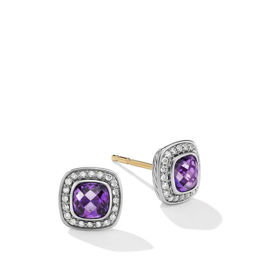 Petite Albion Stud Earrings in Sterling Silver with Amethyst and Pave Diamonds - David Yurman- Diamond Cellar