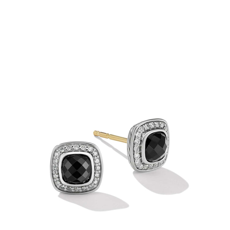Petite Albion Stud Earrings in Sterling Silver with Black Onyx and Pave Diamonds - David Yurman- Diamond Cellar