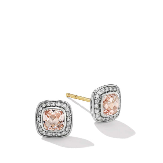Petite Albion Stud Earrings in Sterling Silver with Morganite and Pave Diamonds - David Yurman- Diamond Cellar