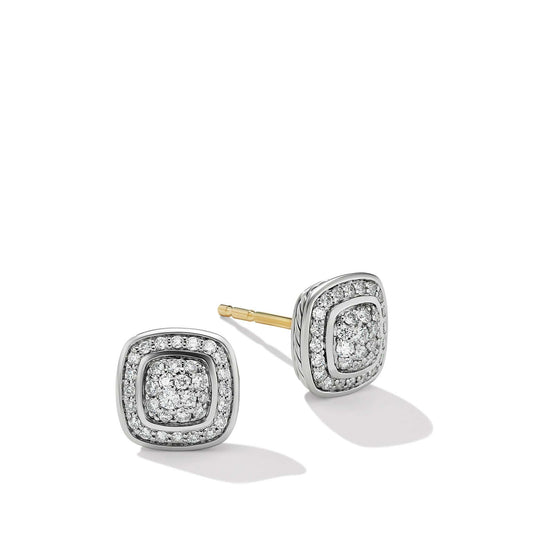 Petite Albion Stud Earrings in Sterling Silver with Pave Diamonds - David Yurman- Diamond Cellar