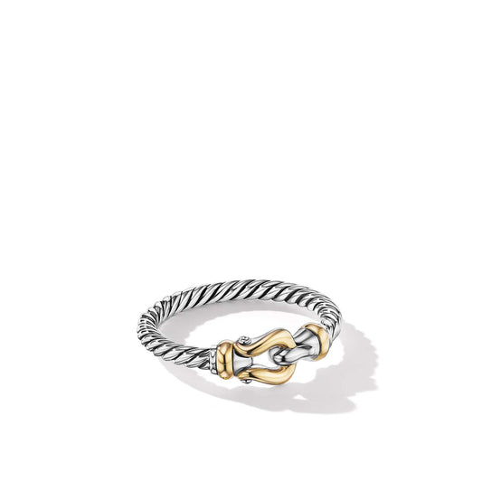 Petite Buckle Ring in Sterling Silver with 18K Yellow Gold - David Yurman- Diamond Cellar