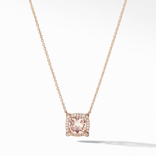 Petite Chatelaine Pave Bezel Pendant Necklace in 18K Rose Gold with Morganite - David Yurman- Diamond Cellar