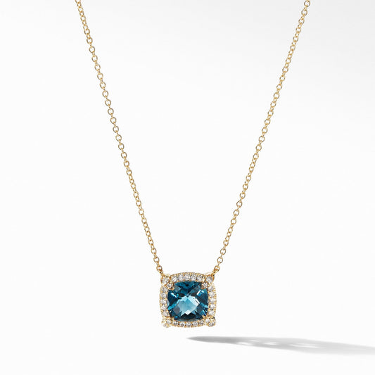Petite Chatelaine Pave Bezel Pendant Necklace in 18K Yellow Gold with Hampton Blue Topaz - David Yurman- Diamond Cellar