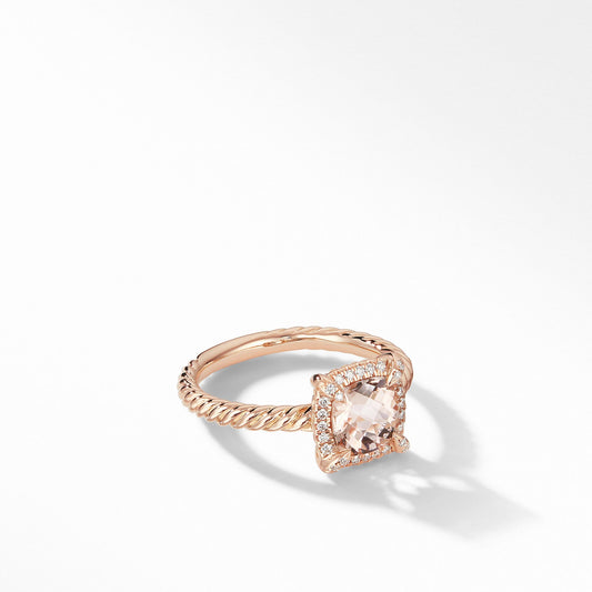Petite Chatelaine Pave Bezel Ring in 18K Rose Gold with Morganite - David Yurman- Diamond Cellar
