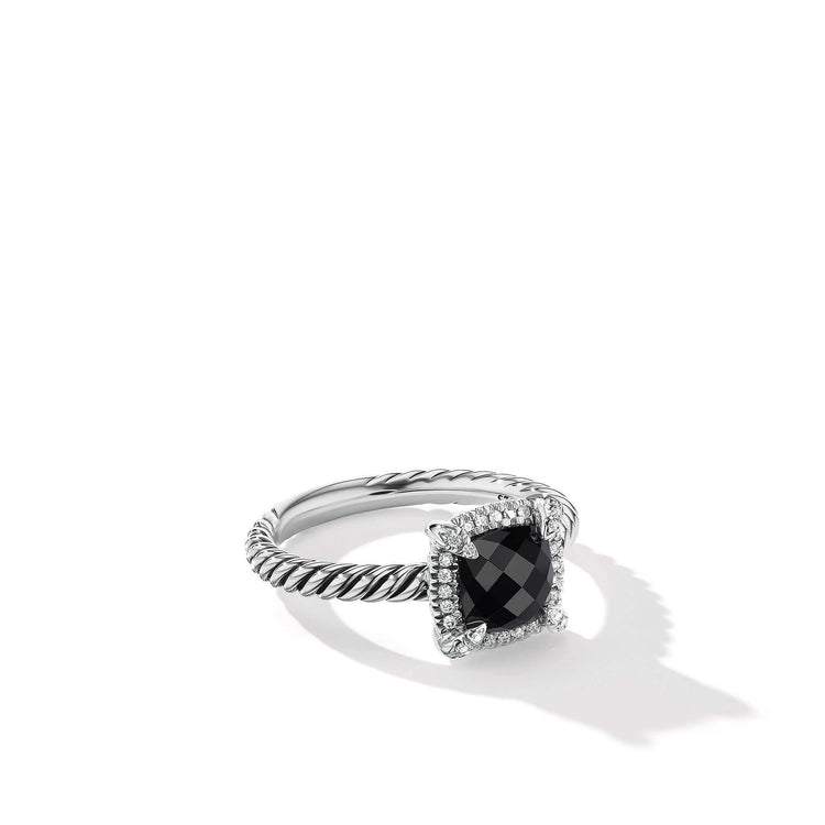 Petite Chatelaine Pave Bezel Ring with Black Onyx and Diamonds - David Yurman- Diamond Cellar