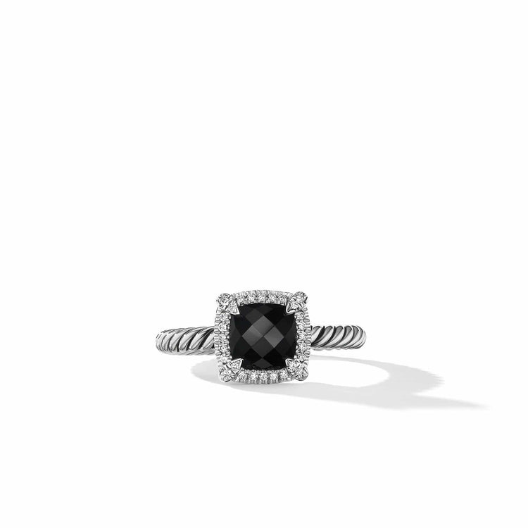 Petite Chatelaine Pave Bezel Ring with Black Onyx and Diamonds - David Yurman- Diamond Cellar