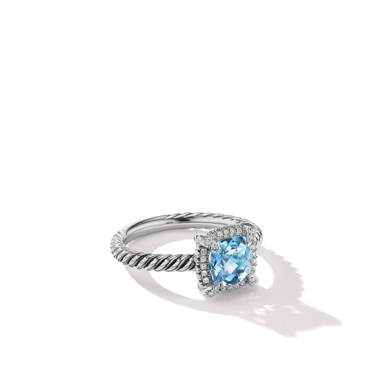 Petite Chatelaine Pave Bezel Ring with Blue Topaz and Diamonds - David Yurman- Diamond Cellar