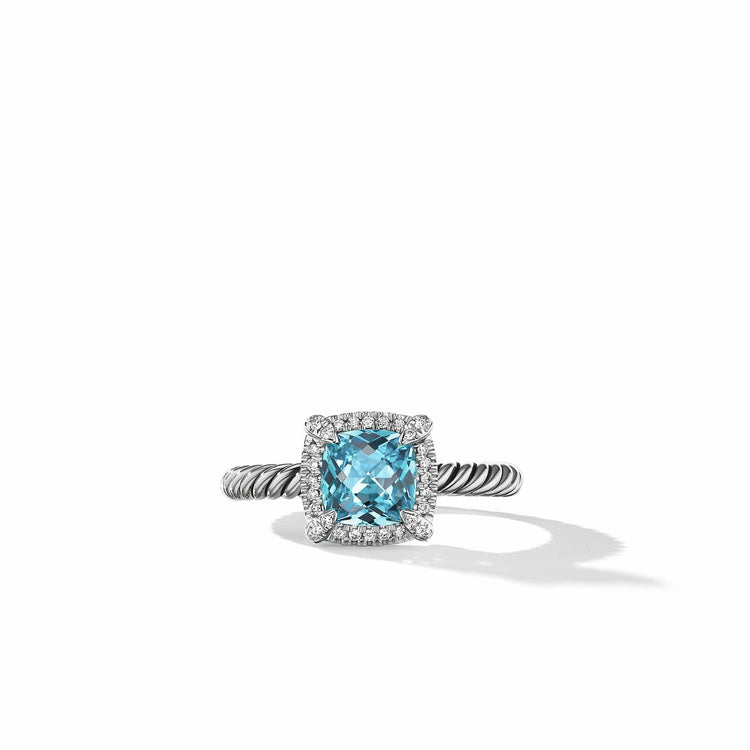Petite Chatelaine Pave Bezel Ring with Blue Topaz and Diamonds - David Yurman- Diamond Cellar