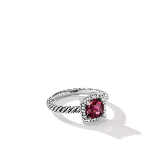 Petite Chatelaine Pave Bezel Ring with Rhodolite Garnet and Diamonds - David Yurman- Diamond Cellar