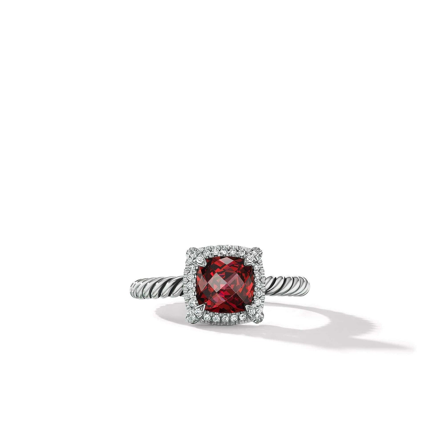 Petite Chatelaine Pave Bezel Ring with Rhodolite Garnet and Diamonds - David Yurman- Diamond Cellar