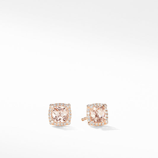 Petite Chatelaine Pave Bezel Stud Earrings in 18K Rose Gold with Morganite - David Yurman- Diamond Cellar