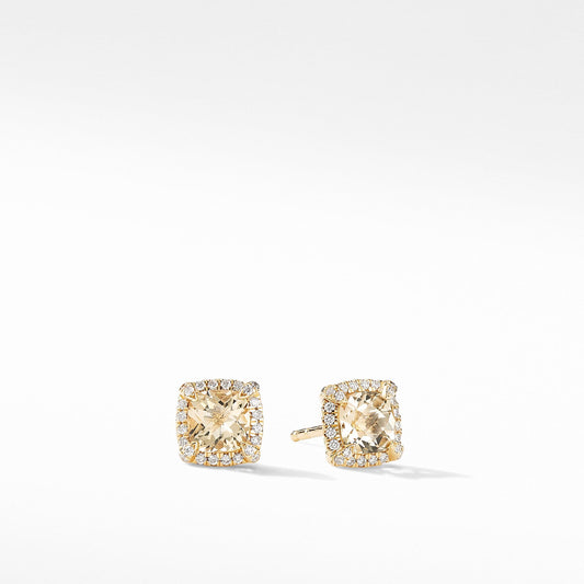Petite Châtelaine Pave Bezel Stud Earrings in 18K Yellow Gold with Champagne Citrine - David Yurman- Diamond Cellar