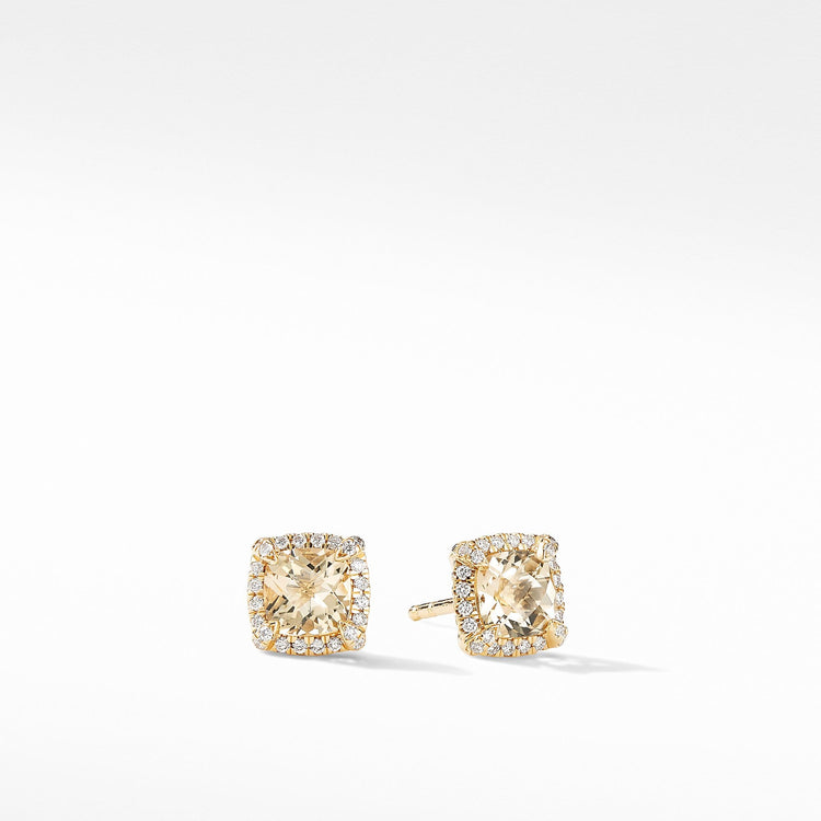 Petite Châtelaine Pave Bezel Stud Earrings in 18K Yellow Gold with Champagne Citrine - David Yurman- Diamond Cellar