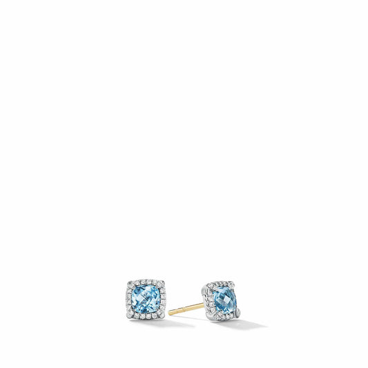 Petite Chatelaine Pave Bezel Stud Earrings with Blue Topaz and Diamonds - David Yurman- Diamond Cellar