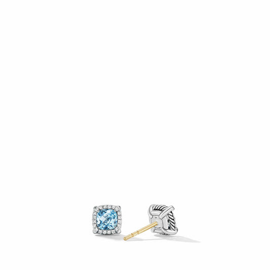 Petite Chatelaine Pave Bezel Stud Earrings with Blue Topaz and Diamonds - David Yurman- Diamond Cellar