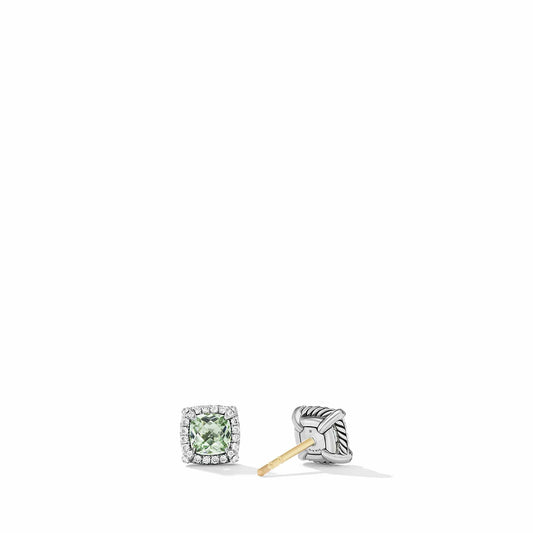 Petite Chatelaine Pave Bezel Stud Earrings with Prasiolite and Diamonds - David Yurman- Diamond Cellar