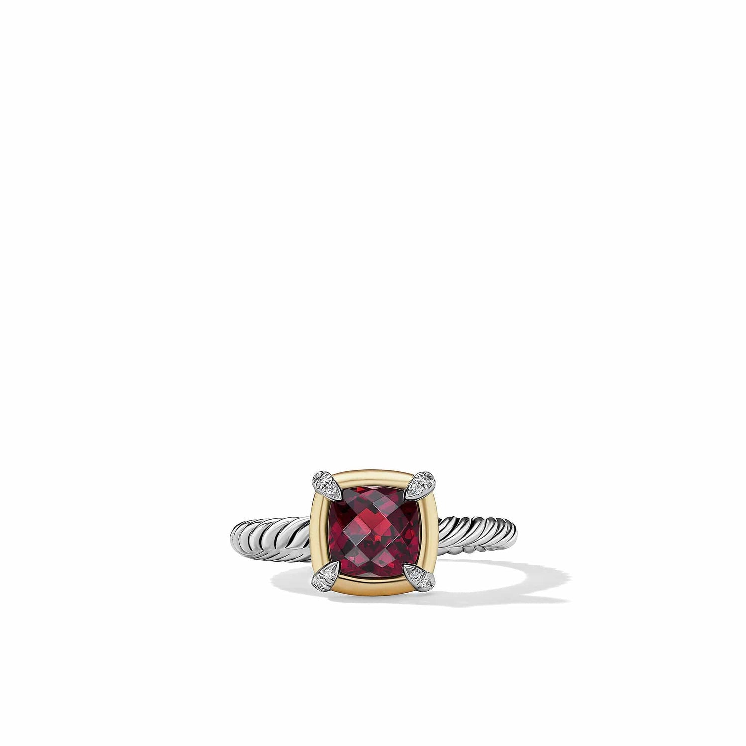 Petite Chatelaine Ring with Garnet, 18K Yellow Gold Bezel and Pave Diamonds - David Yurman- Diamond Cellar