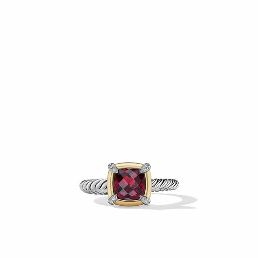 Petite Chatelaine Ring with Garnet, 18K Yellow Gold Bezel and Pave Diamonds - David Yurman- Diamond Cellar
