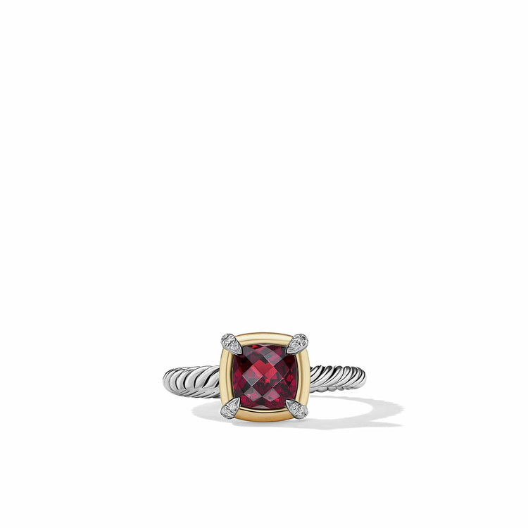 Petite Chatelaine Ring with Garnet, 18K Yellow Gold Bezel and Pave Diamonds - David Yurman- Diamond Cellar
