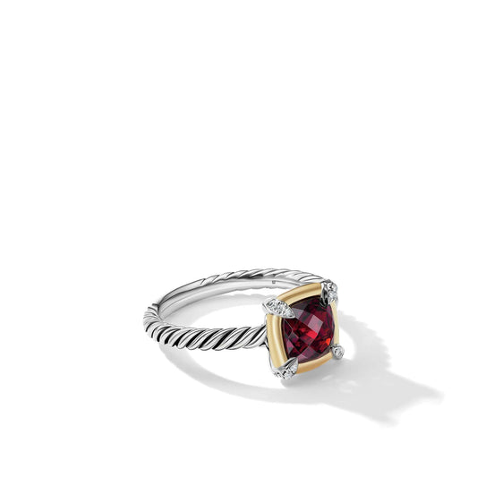 Petite Chatelaine Ring with Garnet, 18K Yellow Gold Bezel and Pave Diamonds - David Yurman- Diamond Cellar