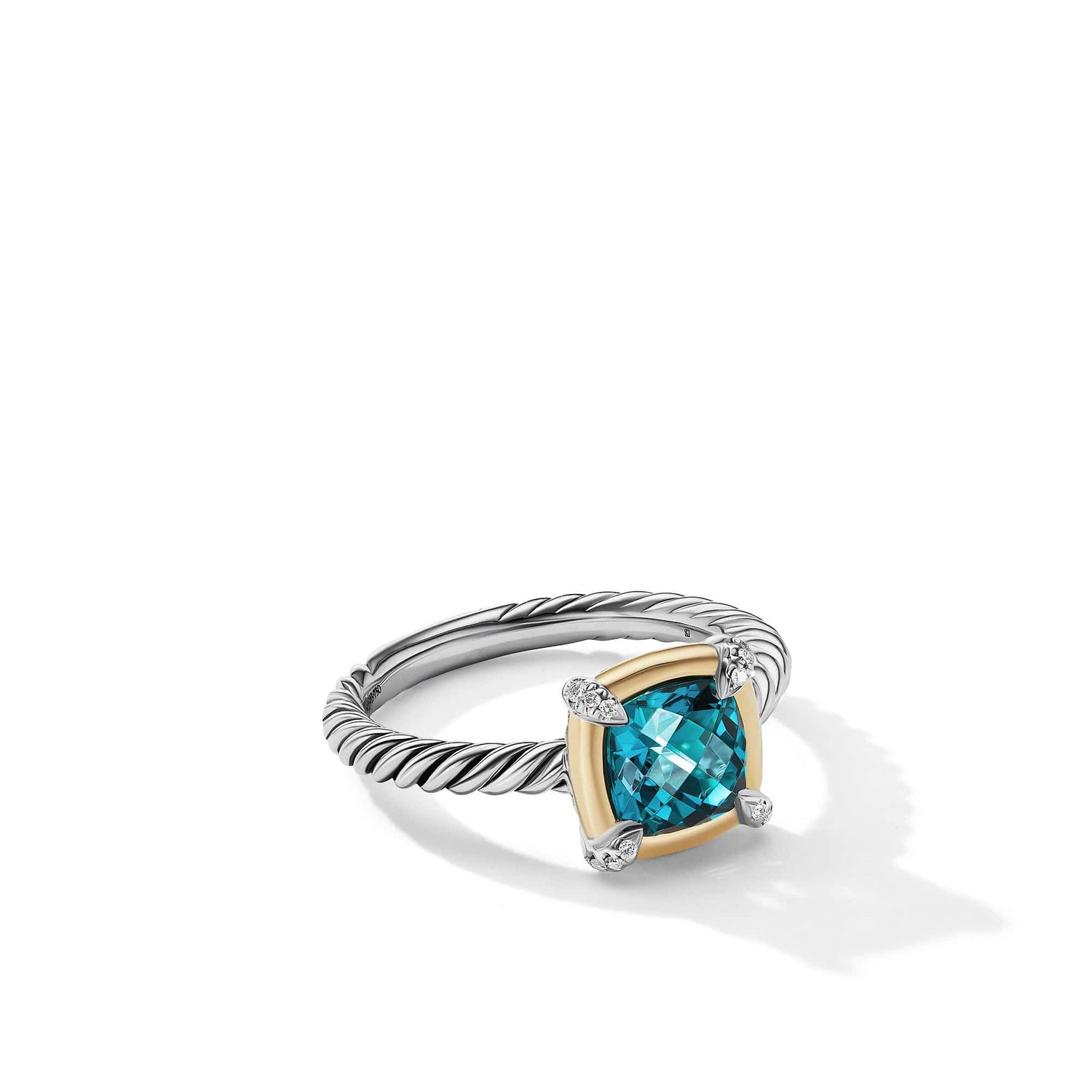 Petite Chatelaine Ring with Hampton Blue Topaz, 18K Yellow Gold Bezel and Pave Diamonds - David Yurman- Diamond Cellar