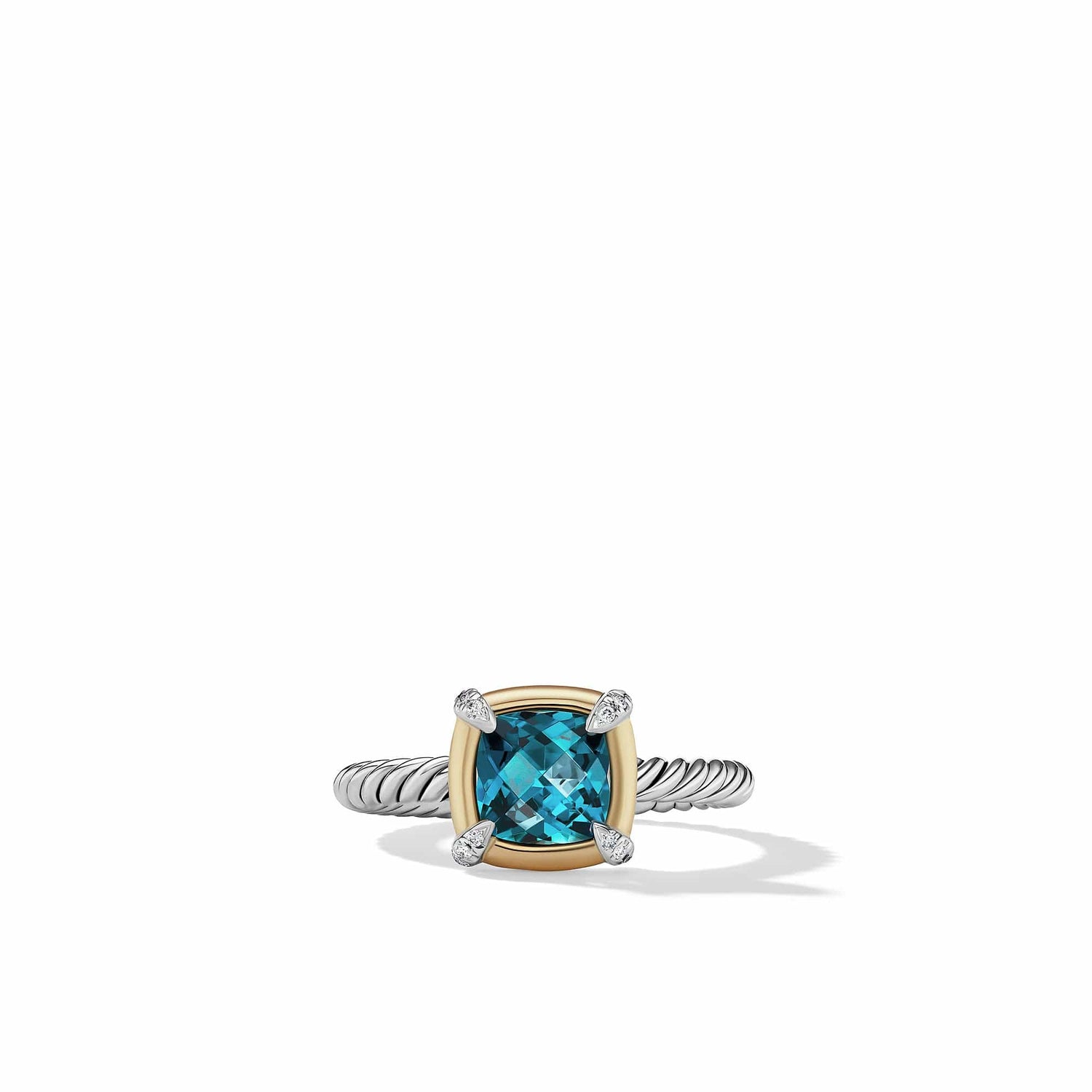 Petite Chatelaine Ring with Hampton Blue Topaz, 18K Yellow Gold Bezel and Pave Diamonds - David Yurman- Diamond Cellar