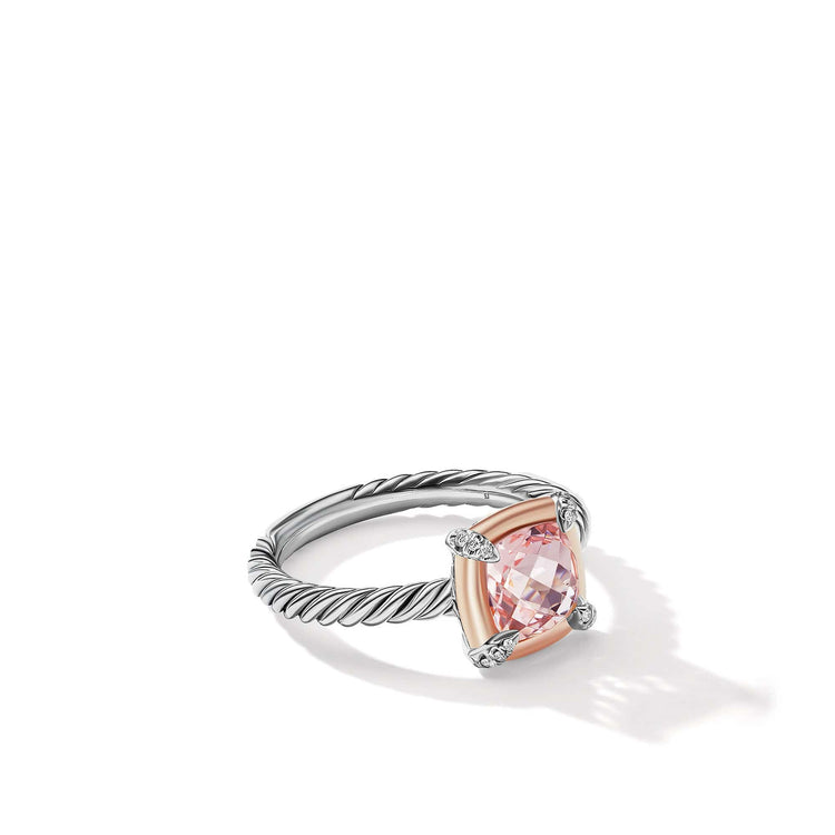 Petite Chatelaine Ring with Morganite, 18K Rose Gold Bezel and Pave Diamonds - David Yurman- Diamond Cellar