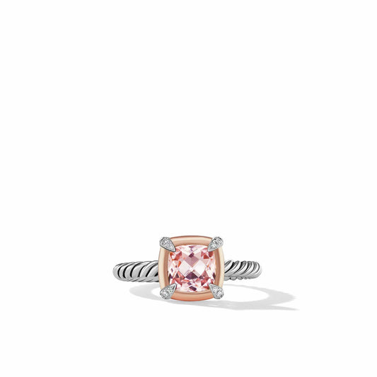 Petite Chatelaine Ring with Morganite, 18K Rose Gold Bezel and Pave Diamonds - David Yurman- Diamond Cellar
