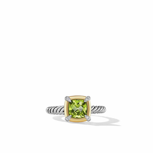 Petite Chatelaine Ring with Peridot, 18K Yellow Gold Bezel and Pave Diamonds - David Yurman- Diamond Cellar