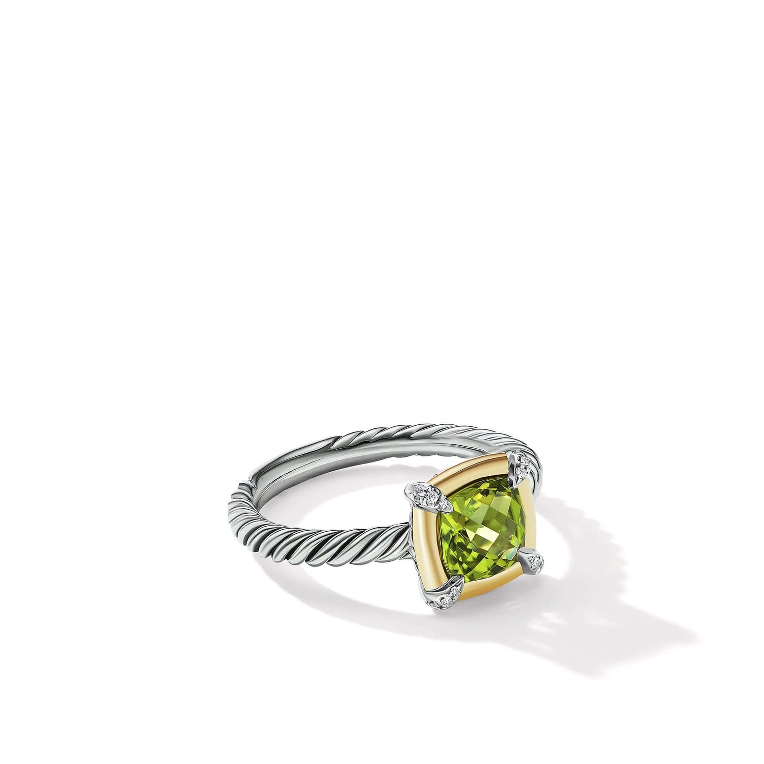 Petite Chatelaine Ring with Peridot, 18K Yellow Gold Bezel and Pave Diamonds - David Yurman- Diamond Cellar