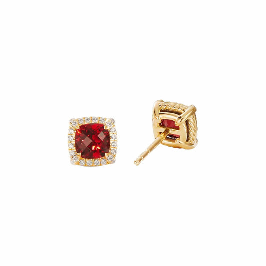 Petite Châtelaine Stud Earrings in Garnet with Diamond Halo - David Yurman- Diamond Cellar