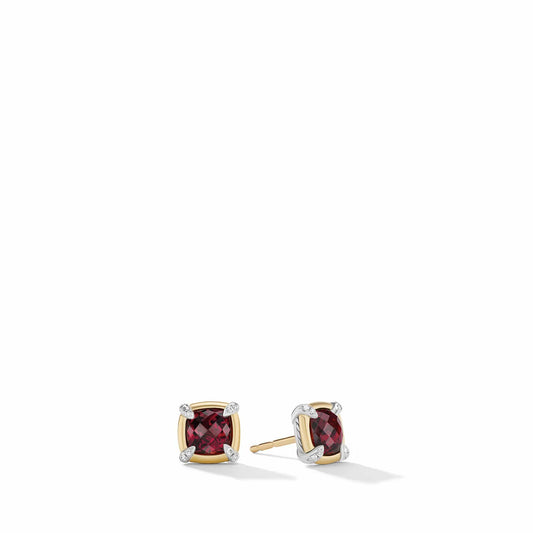 Petite Chatelaine Stud Earrings with Garnet, 18K Yellow Gold Bezel and Pave Diamonds - David Yurman- Diamond Cellar