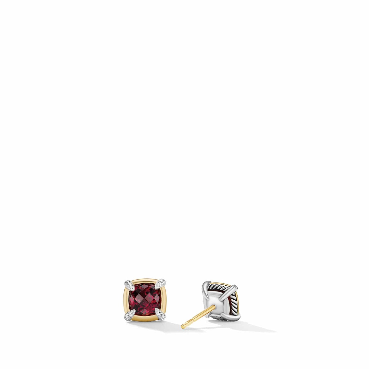 Petite Chatelaine Stud Earrings with Garnet, 18K Yellow Gold Bezel and Pave Diamonds - David Yurman- Diamond Cellar