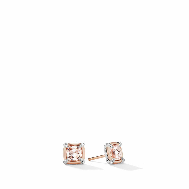 Petite Chatelaine Stud Earrings with Morganite, 18K Rose Gold Bezel and Pave Diamonds - David Yurman- Diamond Cellar