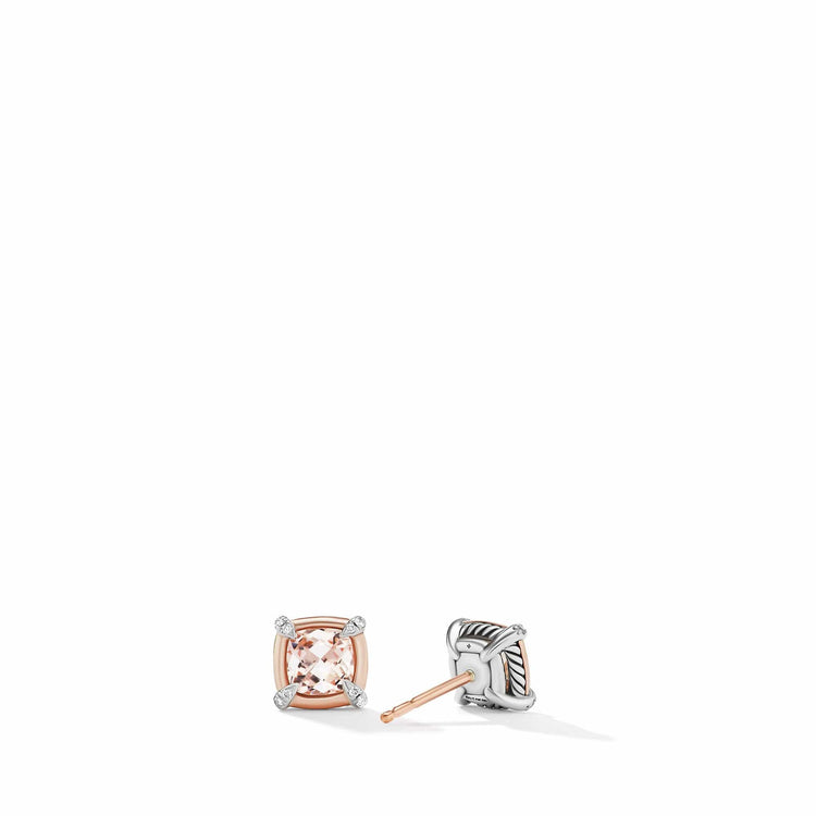 Petite Chatelaine Stud Earrings with Morganite, 18K Rose Gold Bezel and Pave Diamonds - David Yurman- Diamond Cellar