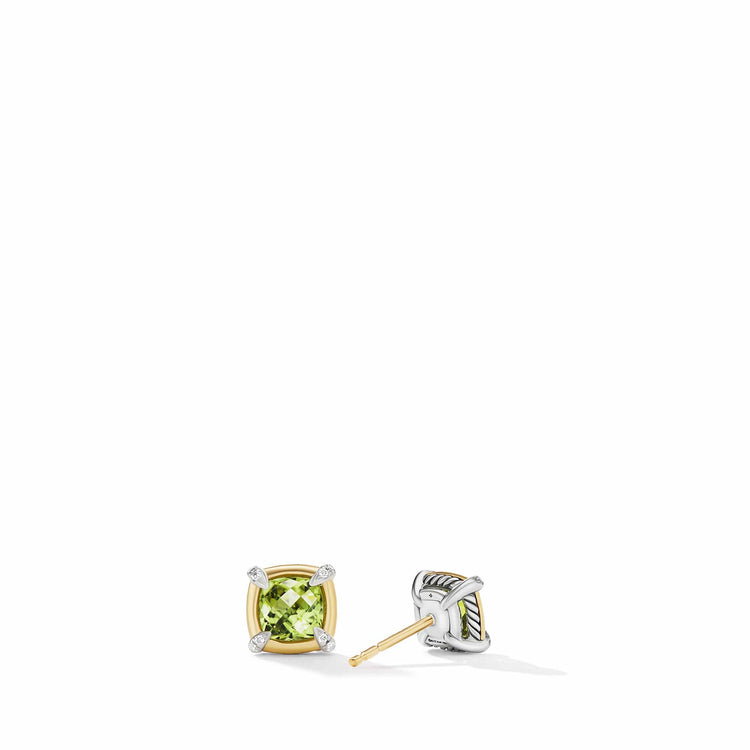Petite Chatelaine Stud Earrings with Peridot, 18K Yellow Gold Bezel and Pave Diamonds - David Yurman- Diamond Cellar