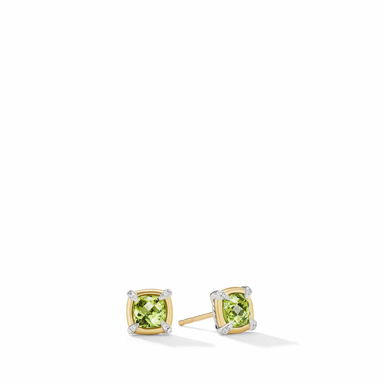 Petite Chatelaine Stud Earrings with Peridot, 18K Yellow Gold Bezel and Pave Diamonds - David Yurman- Diamond Cellar