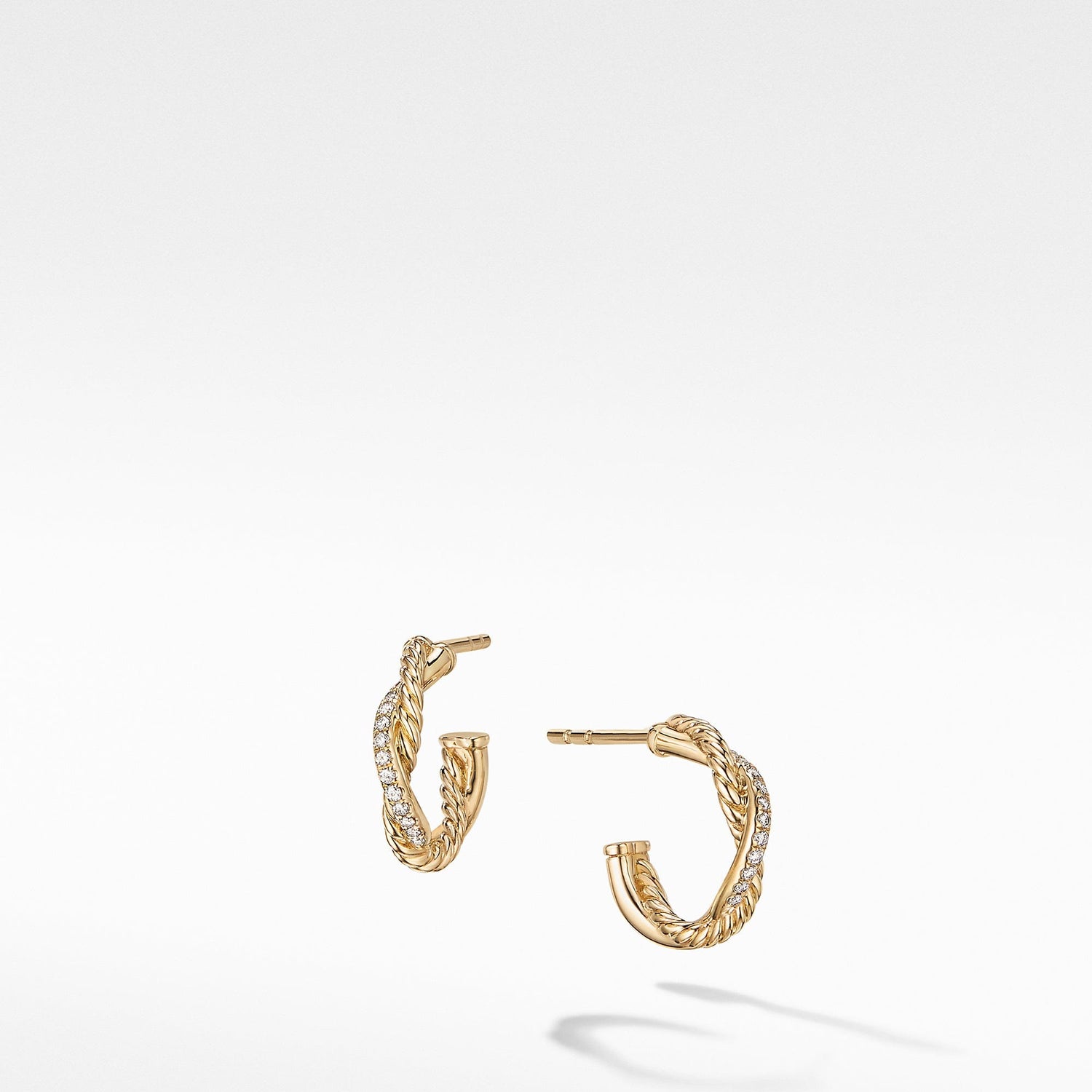 Petite Infinity Huggie Hoop Earring in 18K Yellow Gold with Pave Diamonds - David Yurman- Diamond Cellar