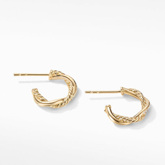 Petite Infinity Huggie Hoop Earring in 18K Yellow Gold with Pave Diamonds - David Yurman- Diamond Cellar